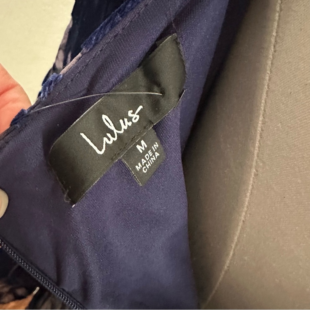Lulus crushed velvet burnout mini dress blue black bra‎ top size M NWT - Picture 9 of 11